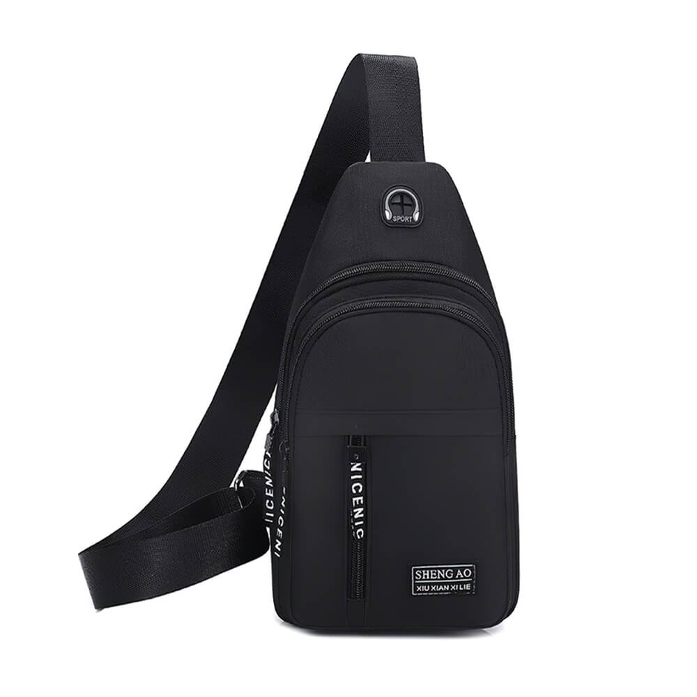 Small waterproof single shoulder strap bag for men in black, ideal for travel and daily use. Model SF1217.